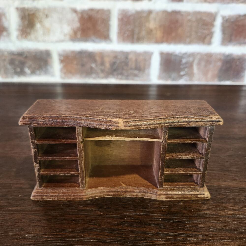 Concord Walnut Kneehole Executive Desk TV Stand 1:12 Vtg Dollhouse Furniture